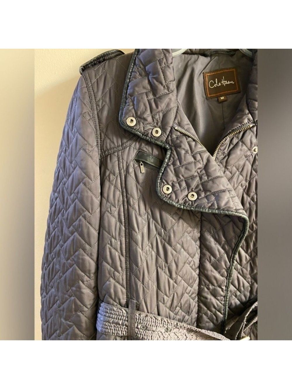 Cole Haan dark grey Quilted Trench Coat Medium - Picture 7 of 12